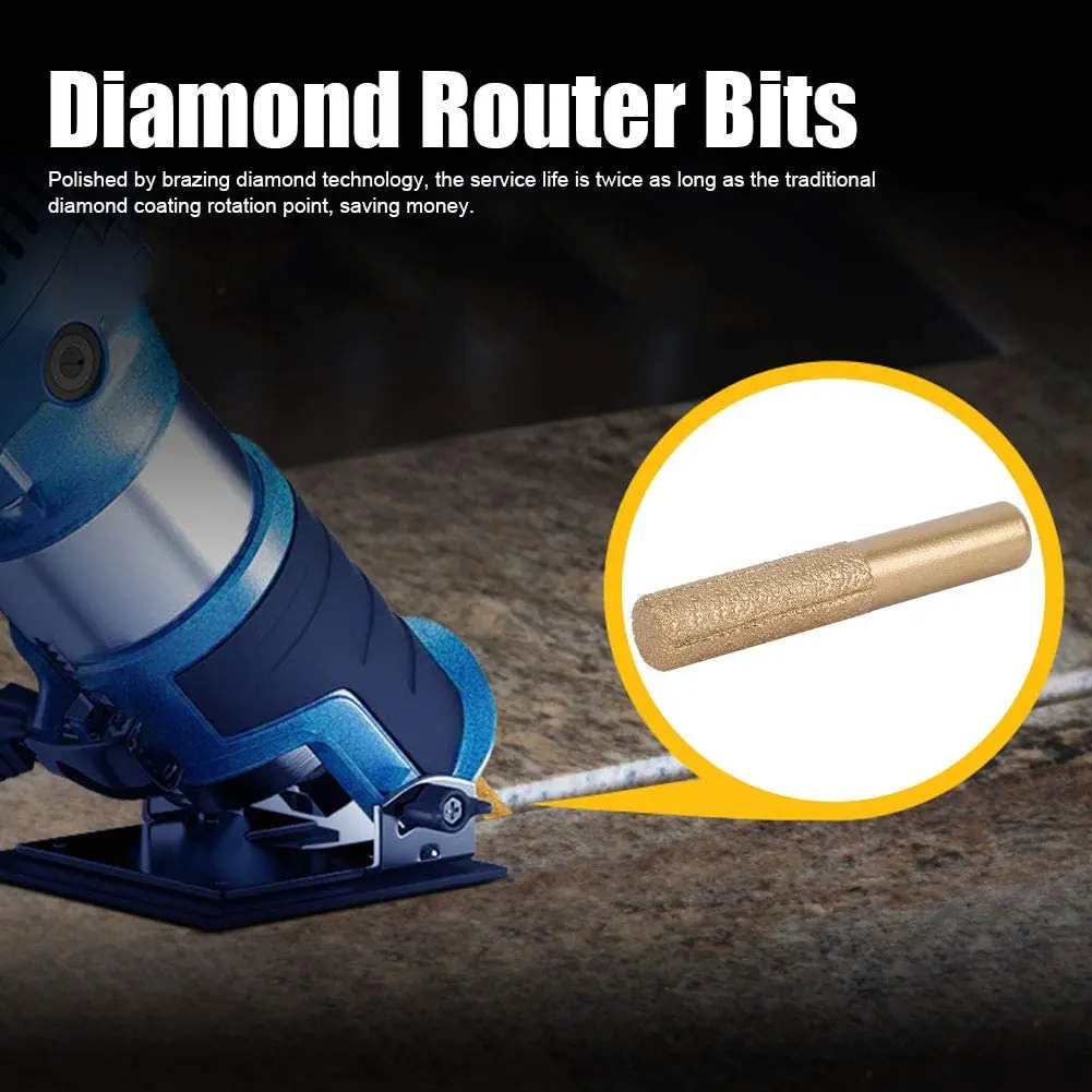 12.7X13.5X75mm Diamond Bits Brazed Diamond Straight Router Bit Cutting of Stone Quartz Stone Trimming Machine