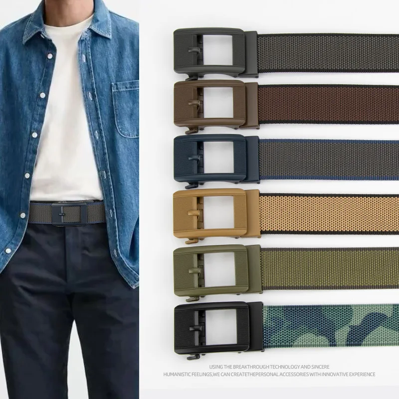 Men Nylon Braided Belt Trendy Automatic Buckle Jeans Versatile Business Tactical Belt Stock Wholesale