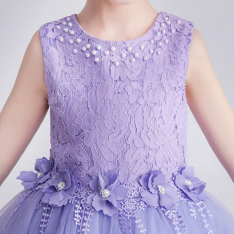 Girls\' Dresses New In Weddings Party Flower Children Evening Elegant Lilac Dress 3 5 7 to 11 12 Years Baby Girly Clothes Costume