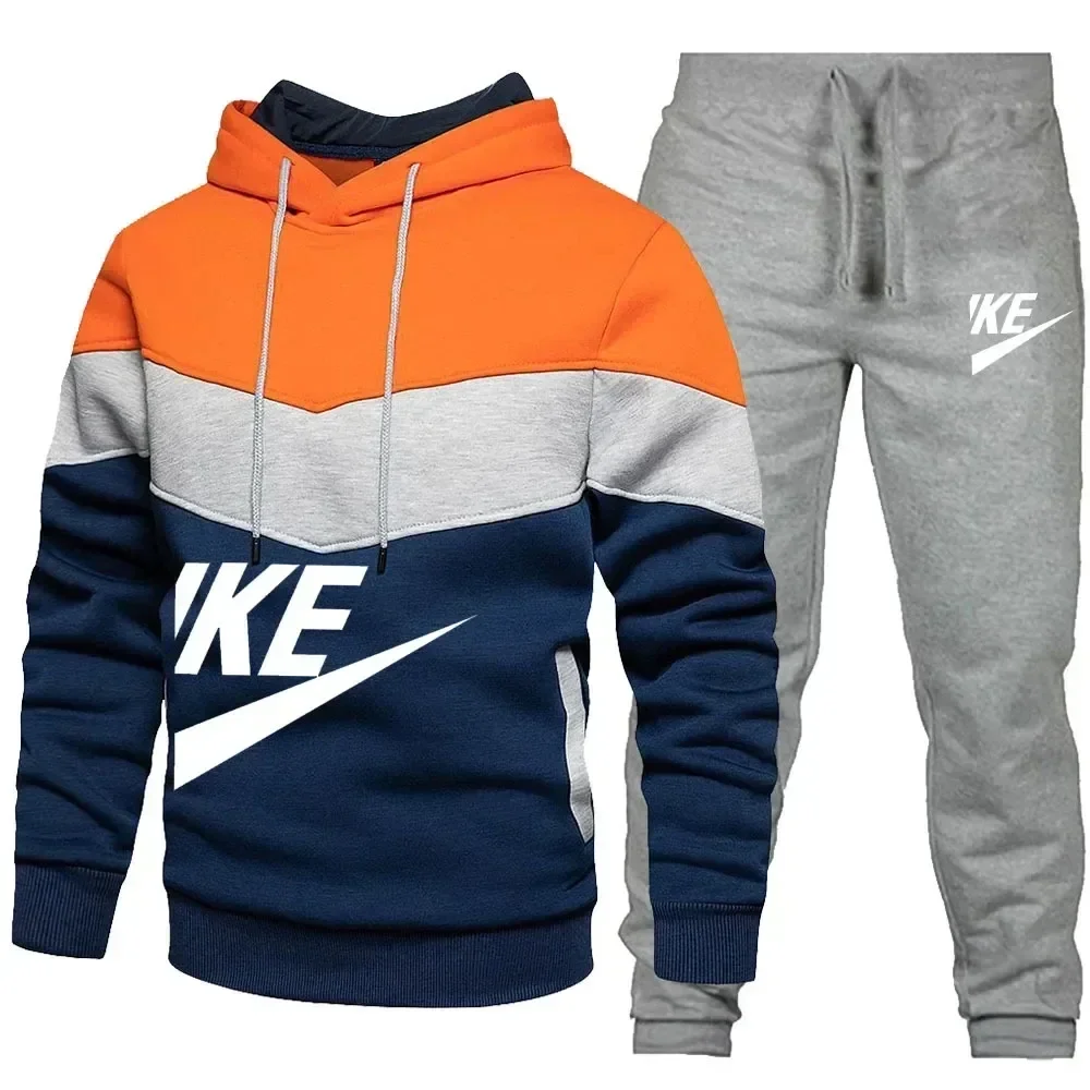 A new men's fitness and casual sportswear set for autumn and winter, featuring a hooded long-sleeved sweatshirt and long pants