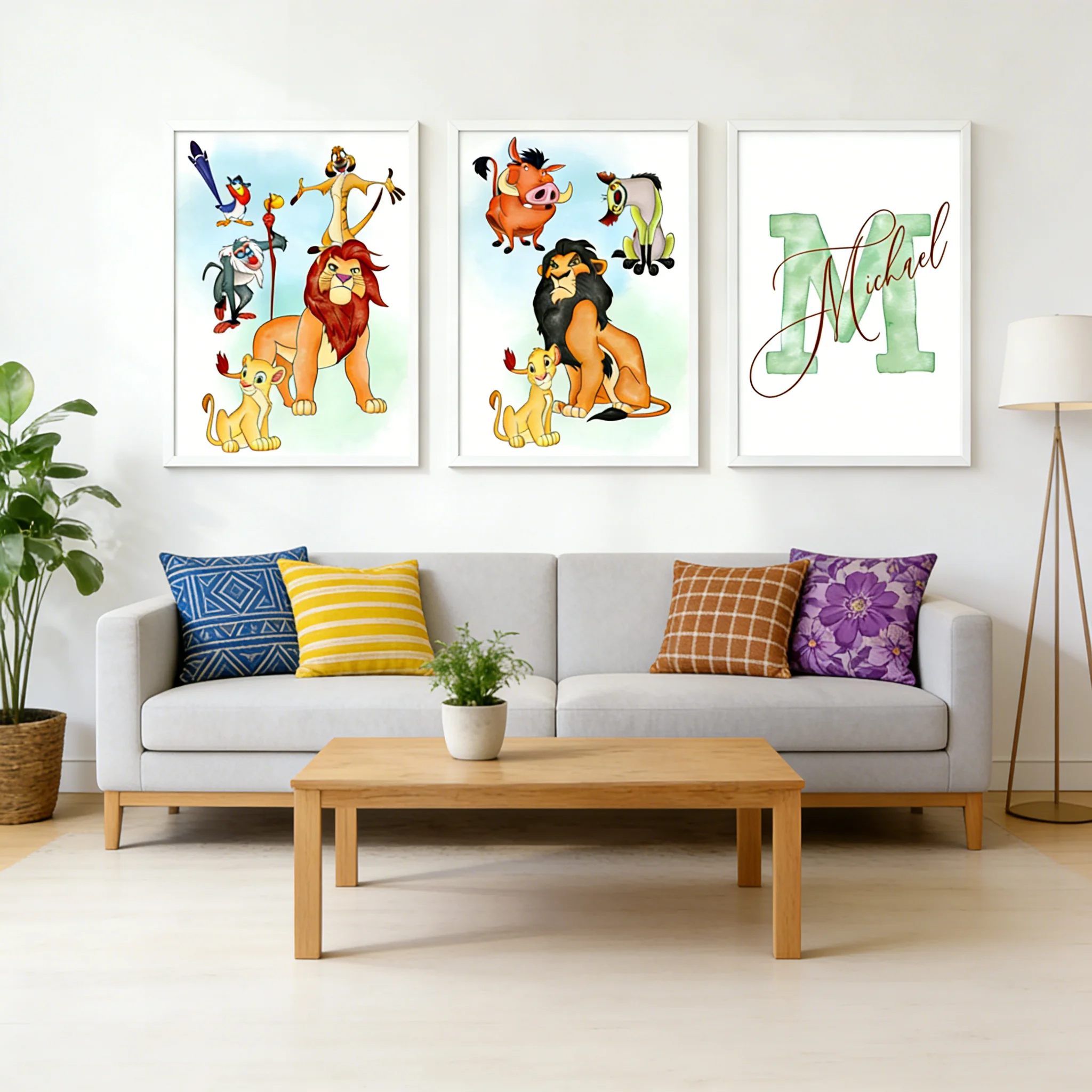

Potdemiel Disney Simba Watercolor Printing Set, Custom Lion King Wall Art Poster, Timon and Pumbaa, Children's Room Decoration