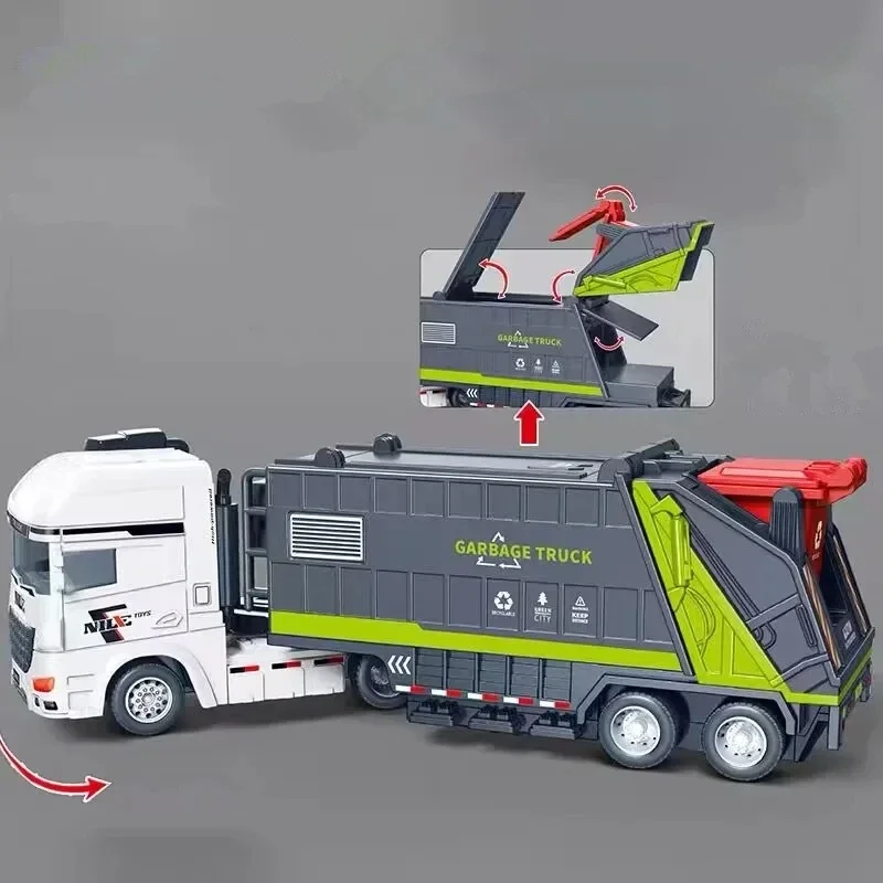 New 1:30City Garbage Truck Car Model Diecast Garbage Sorting Sanitation Road Sweeper Vehicle Car Model Simulation Collection Toy