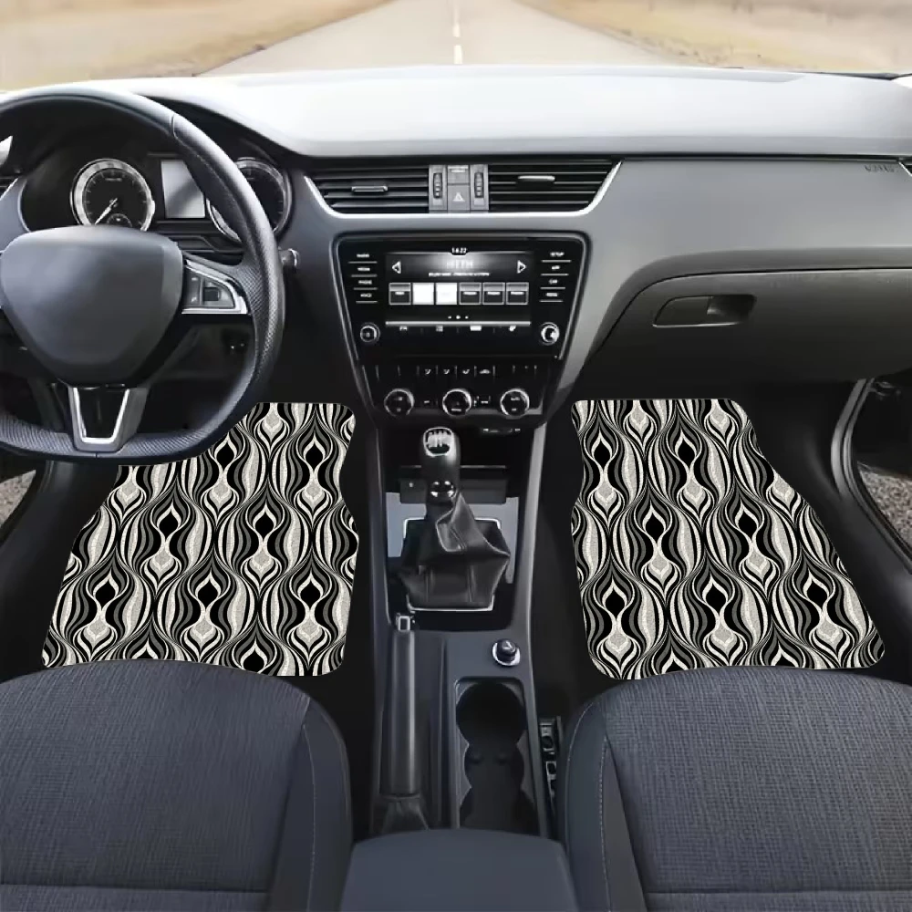 Geometric Pattern Car Floor Mats Crystal Velvet Material 4pcs Car Floor Mat Set Of 1 Trunk Mat Travel Accessory Playful Design P