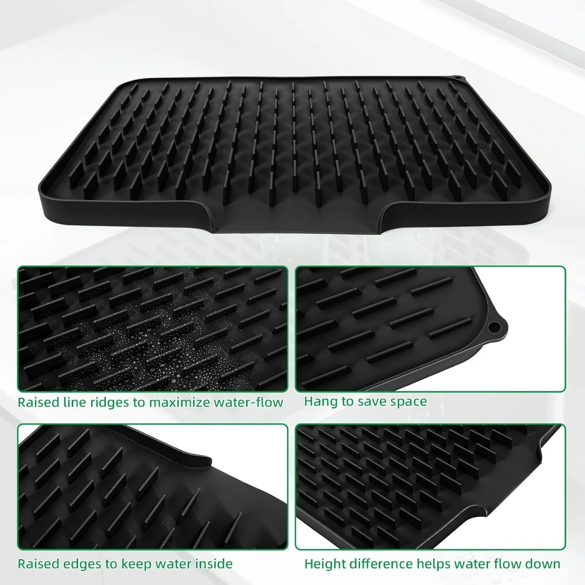 Silicone Kitchen Drain Mat with Built in Drainage Easy Clean for Countertops Sinks Refrigerators Home Accessory Tool