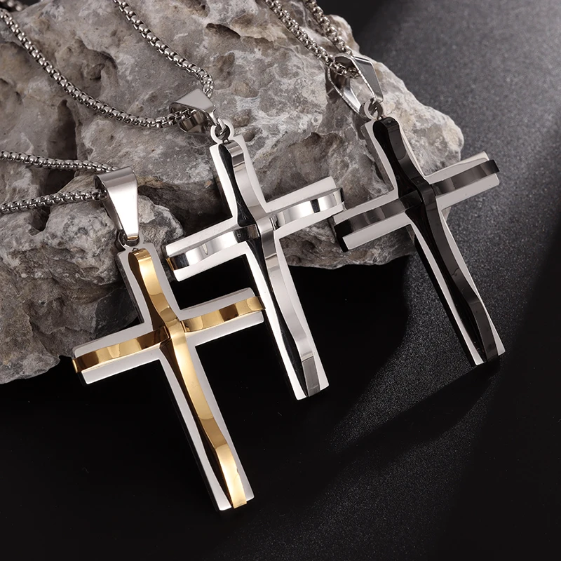 Simple Fashion Stainless Steel Cross Pendant Necklace Christian Meaningful Religious Faith Gifts