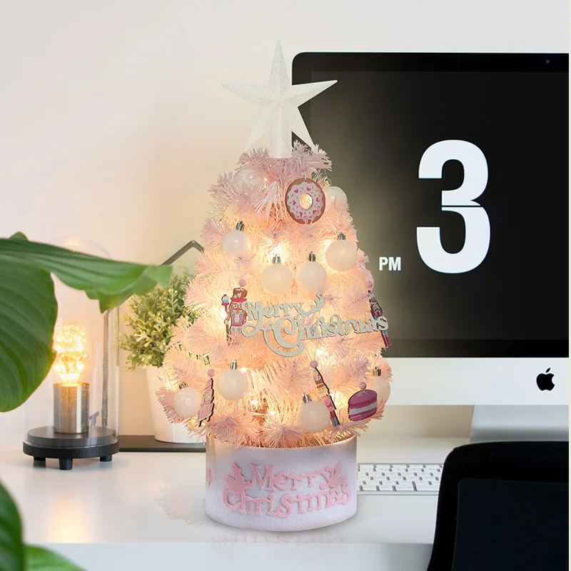 

60 см DIY Рождественская елка Рождественские украшения ПВХ Маленькая елка Товары для дома Рождество Зеленый Розовый Белый Снег Настольное украшение