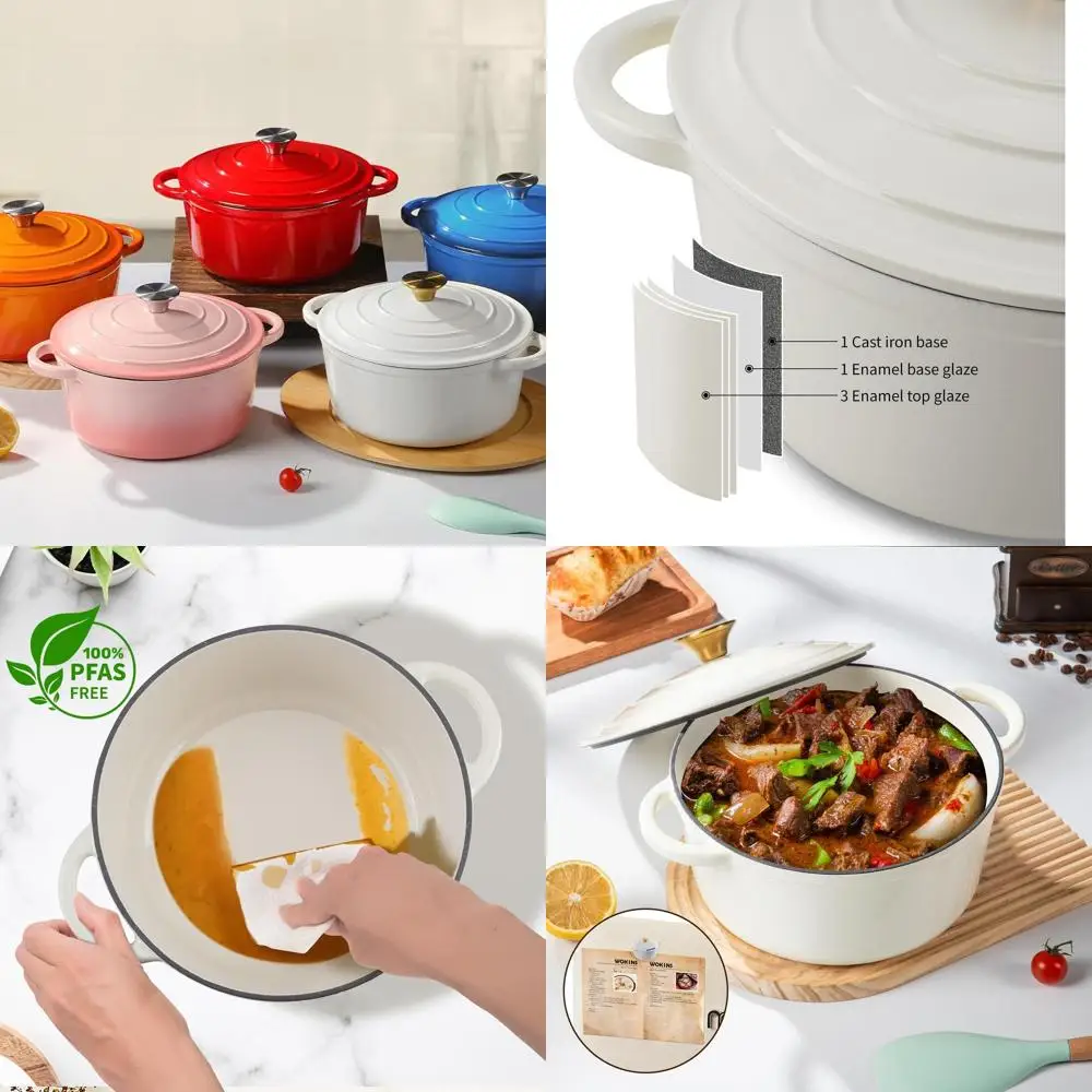 

Heavy-Duty Enamel Cast Iron Dutch Oven Pot with Lid, 5.5 QT Creamy White, Oven Safe up to 500°F for Baking, Braising, Stews, Roa