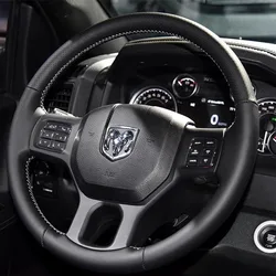 Hand-stitched non-slip black genuine leather car steering wheel cover For Dodge RAM 1500 Classic 2500 3500 5500 2012-2022