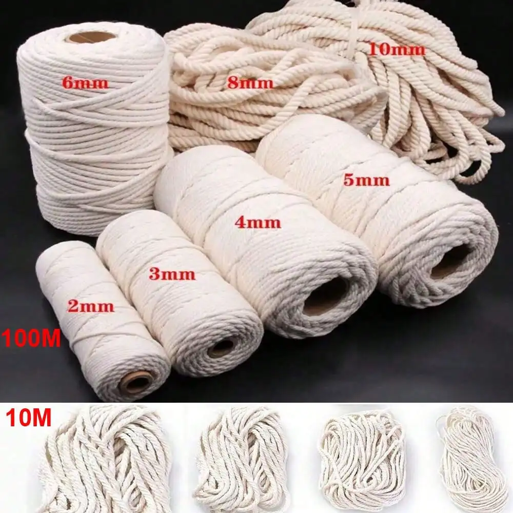Corda de Macramê de 10 Metros, Fio de Algodão Natural, Cordão Torcido para Artesanato, DIY, Têxtil para Casa, Natal
