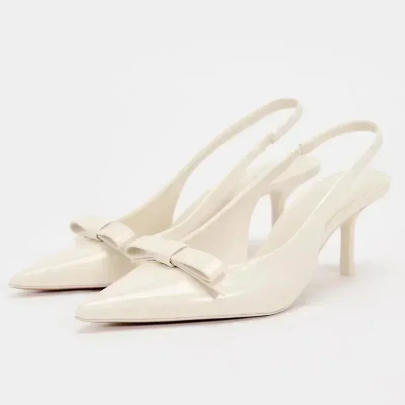 

Роскошные брендовые дизайнерские женские туфли на каблуке 2021, летние пикантные туфли с острым носком и бантом, украшенные пяткой, сандалии на высоком каблуке, офисные женские туфли-лодочки