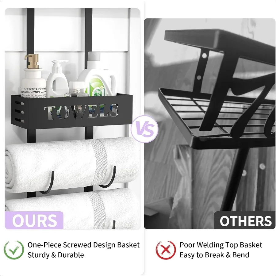 6 camadas sobre a porta toalheiros para montagem na parede do banheiro armazenamento de toalha do banheiro com cesta sobre a porta suporte de toalha para rolo