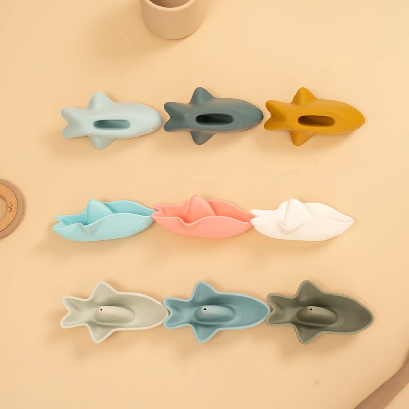 3pcs/Set Baby Bath Toys BPA Free Water Play Cute Shark Mold Infant Silicone Beach Toy Cartoon Sea Animal Bathing Toy for Toddler