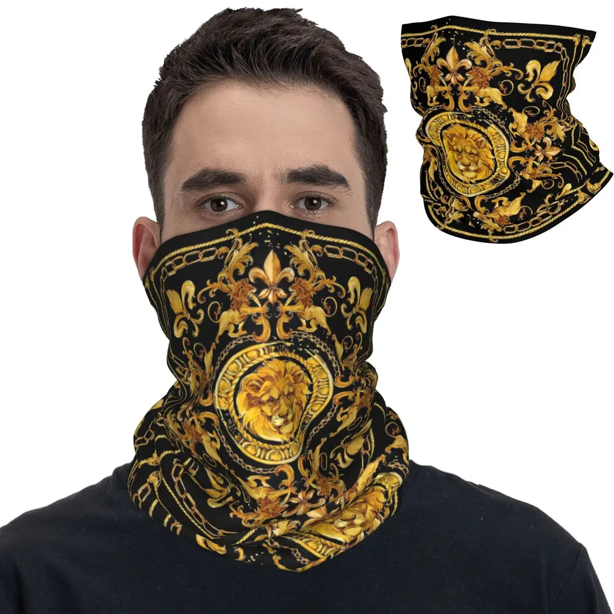 

Golden Lion Luxury Design European Baroque Bandana Neck Cover Printed Balaclavas Wrap Scarf Warm Headband for Men Women Adult