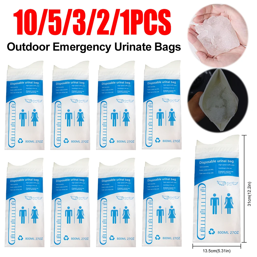 10-1Pcs 800ml Disposable Wee Bags Car Travel Camping Outdoor Easy Emergency Piss Bags Leakproof for Pregnant Patient Kids Men