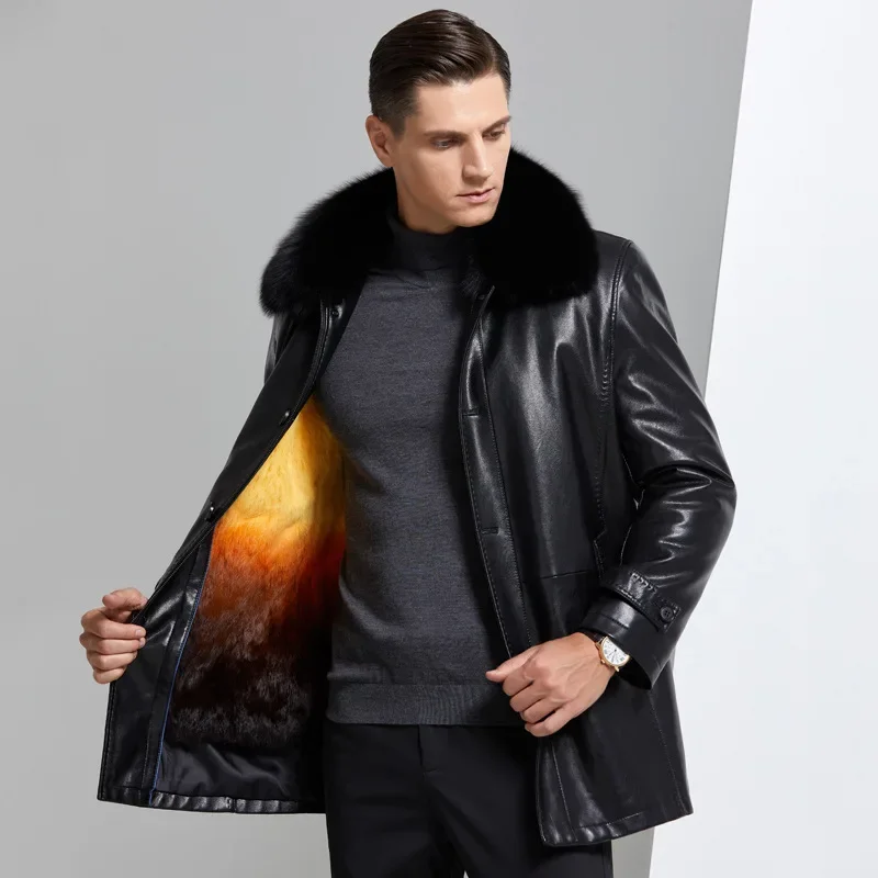 

Middle Aged and Elderly Men's Sheep Skin Genuine Leather Detachable Fur Inner Jacket Leather Coat