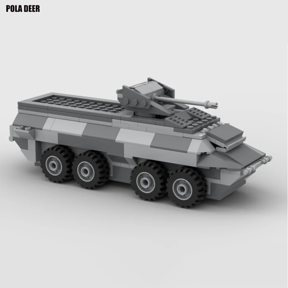 Poladeer-transporte blindado de personal militar para niños, montaje de partículas pequeñas, bloques de construcción, juguete educativo, regalo de cumpleaños, 210 piezas