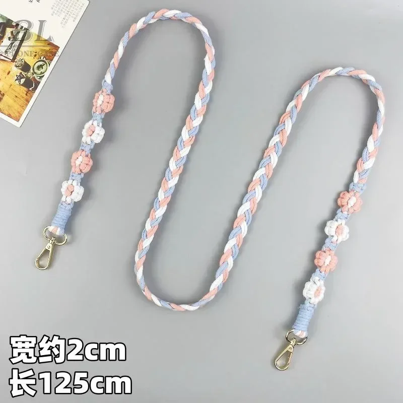 125CM Weave Flowers Phone Lanyard Charm Pendant with Patch CellPhone Hanging Rope Jewelry Girl Birthday Universal Neckband Strap