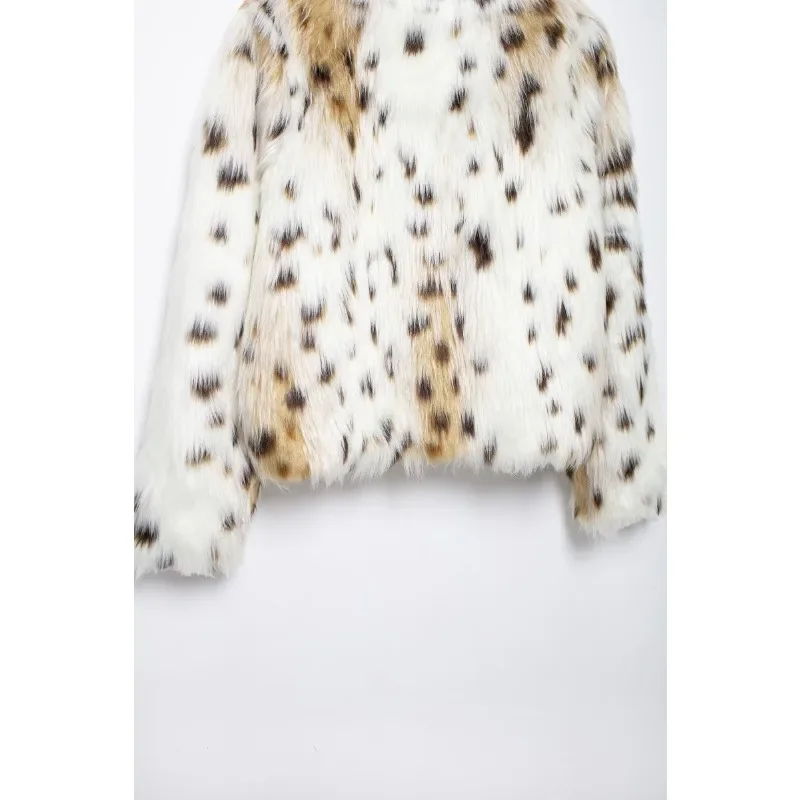 TRAF ZR Winter Coat Female Artificial Fur Padded Coat warm Woman Winter Coats Snow Parka American Retro Leopard Print Coats