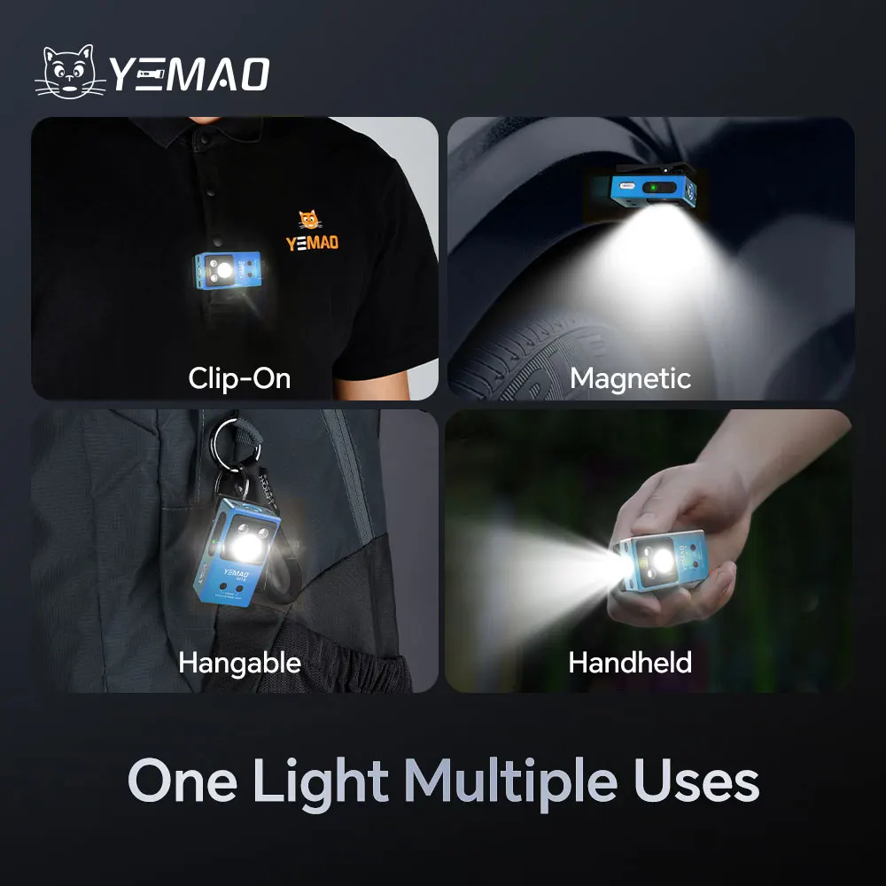 YEMAO M18blue كليب ضوء 270LM USB C قابلة للشحن جيب مصباح يدوي أضواء كاشفة صغيرة/الضوء الكاشف المحمولة EDC RGB الشعلة مع المغناطيس