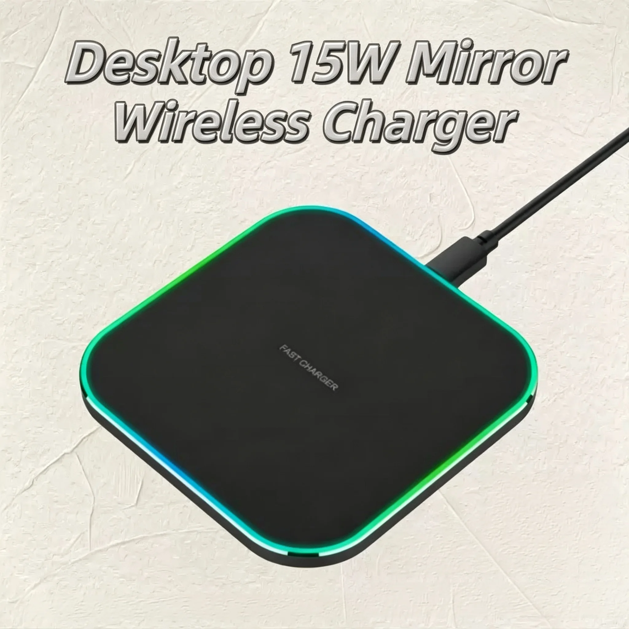 15W Wireless Charging Pad Square Glass Mirror Panel Built-in Safety Features for iPhone Samsung - Fast Charge Non-Slip Design
