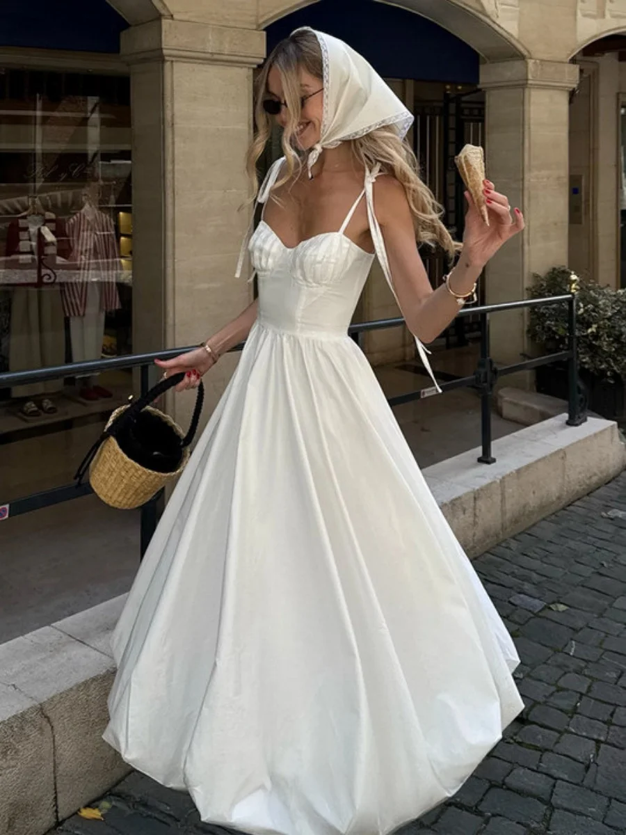 Women's Cotton Balloon Dress with Suspender Summer 2026 Waist Cinching Bubble Swing Skirt for Casual Fashion