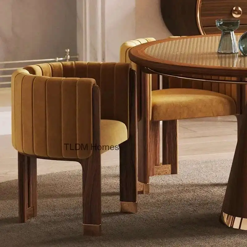

Designer Solid Wood Fabric Dining Chairs European Home Backrest Kitchen Chair Luxury Dining Room Furniture Leisure Makeup Chair