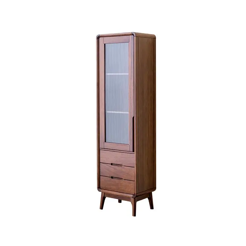 

Black walnut solid wood wine cabinet storage single door Nordic bookcase glass