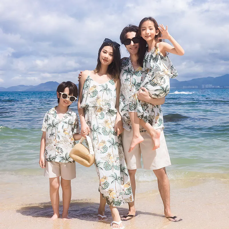 Beach Family Matching Outfits Vacation 2023 Mom and Daughter Summer Dress Resort Couple Look Dad and Son Sea Holiday Clothes Set