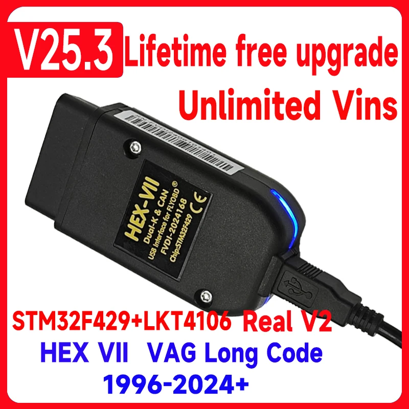 Latest  VCDSCAN Unlimited VINs Auto Scan com Diagnostic Tools VAG Coding COM HEX Real V2 STM32F429 V25.3  For VW AUDI Skoda Seat