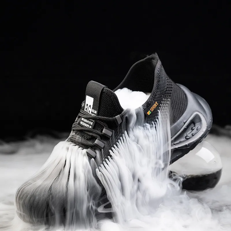 men's casual breathable steel toe caps work shoes summer air mesh safety boots brand designer worker sneakers protect footwear