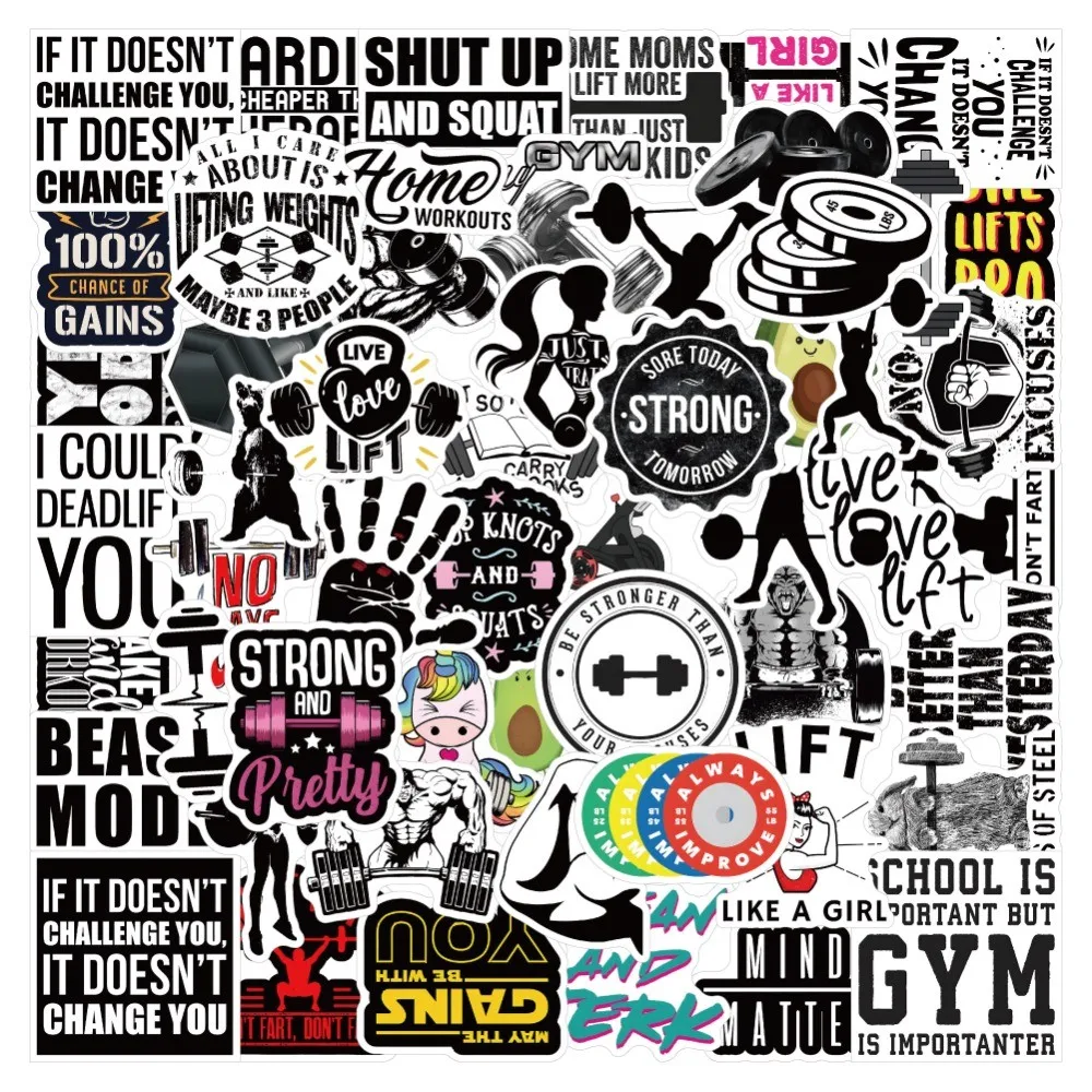 55Pcs Fitness Motivational Quote Stickers Workout Positive Text Waterproof Decals for Journal DIY Decor AnimeWorlds Store