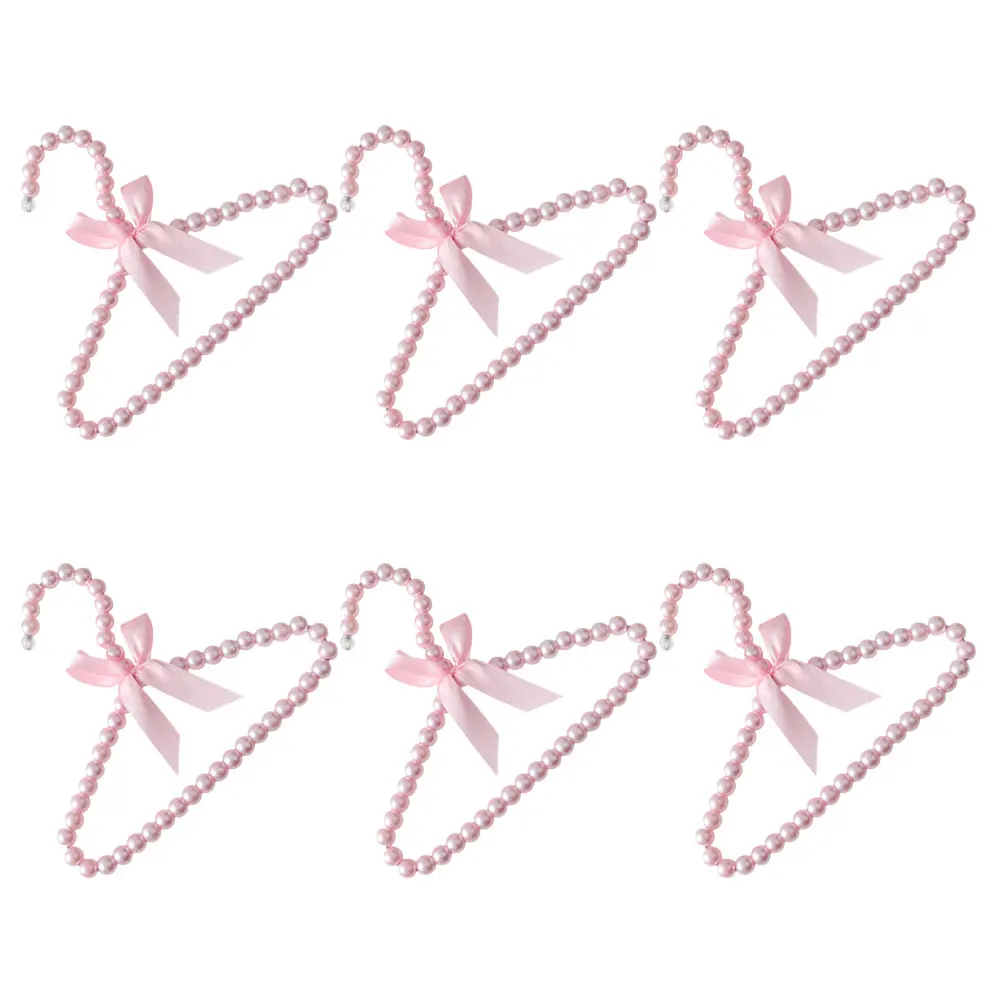 

6pcs Baby Girl Hangers Small Size Pearl Decoration Plastic Coat Organizer Closet Storage Clothes Drying Child Wardrobe