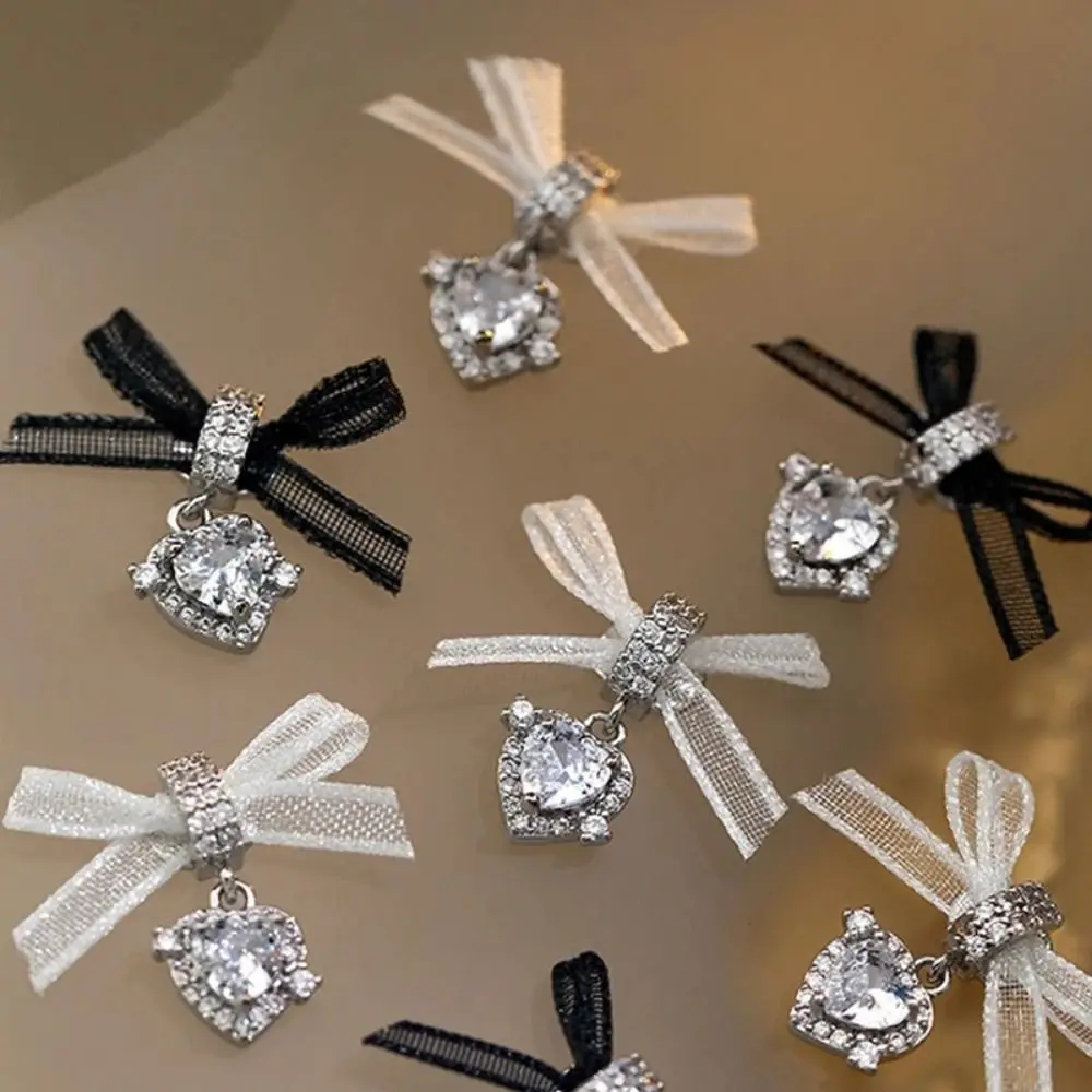 1 PCS Organza Bow Zircon Nail Art Accessories Manicure Ornaments Exquisite Lace Bow Love Nail Decorations Sweet Shiny