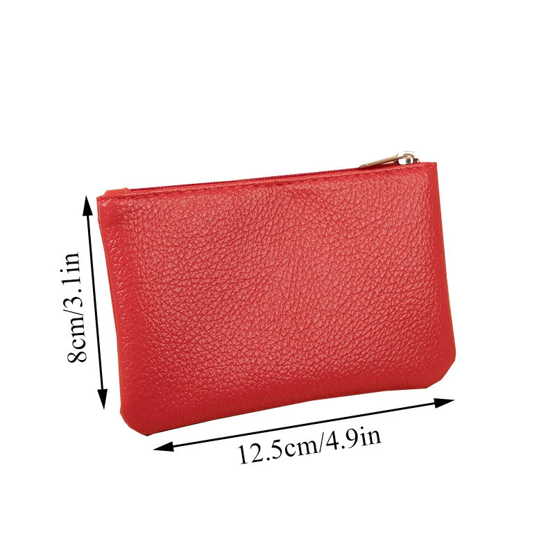 Ultra-thin Coin Purse Litchi Pattern Zipper Mini Wallets Women Retro Small Bags Coin PU Leather Coin Purses Keychain Clutch Bag