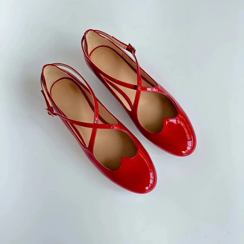 New Fashionable Cow Leather Red Mary Janes Women Shoes