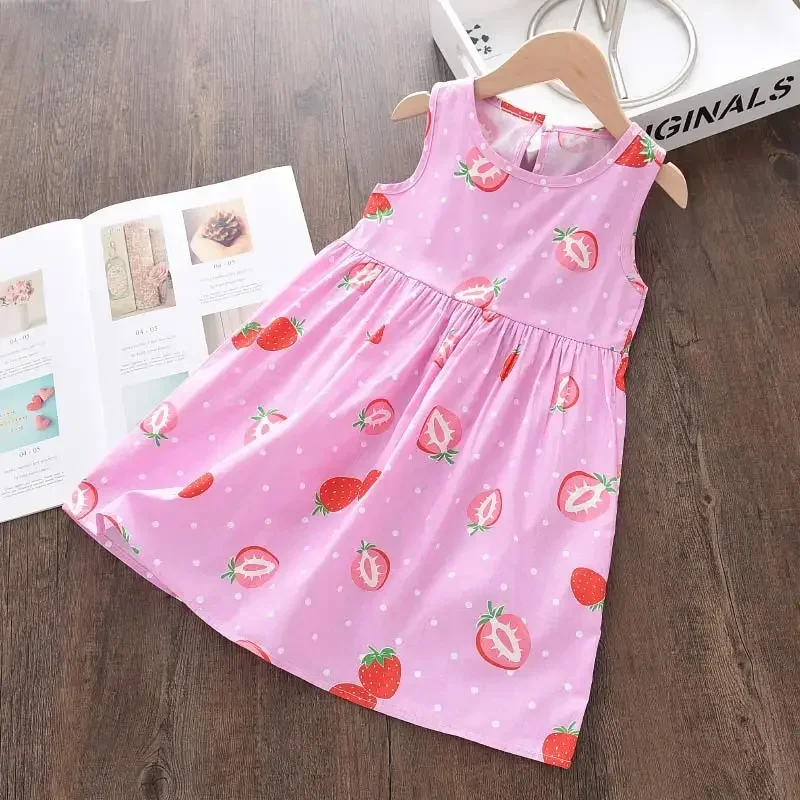 Summer Girls Dress Casual Princess Dresses Sleeveless Print Flower Costumes Kids Vestidos Cotton Floral Dress 2-7Y