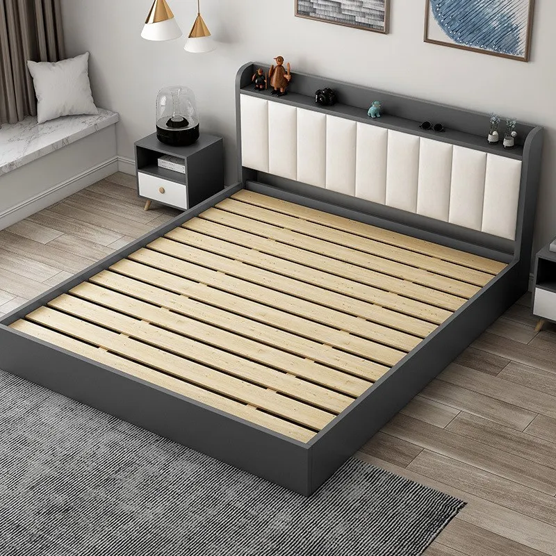 

Bed Modern Simple Plate Double Master Bedroom Rental Room Solid Wood Bed
