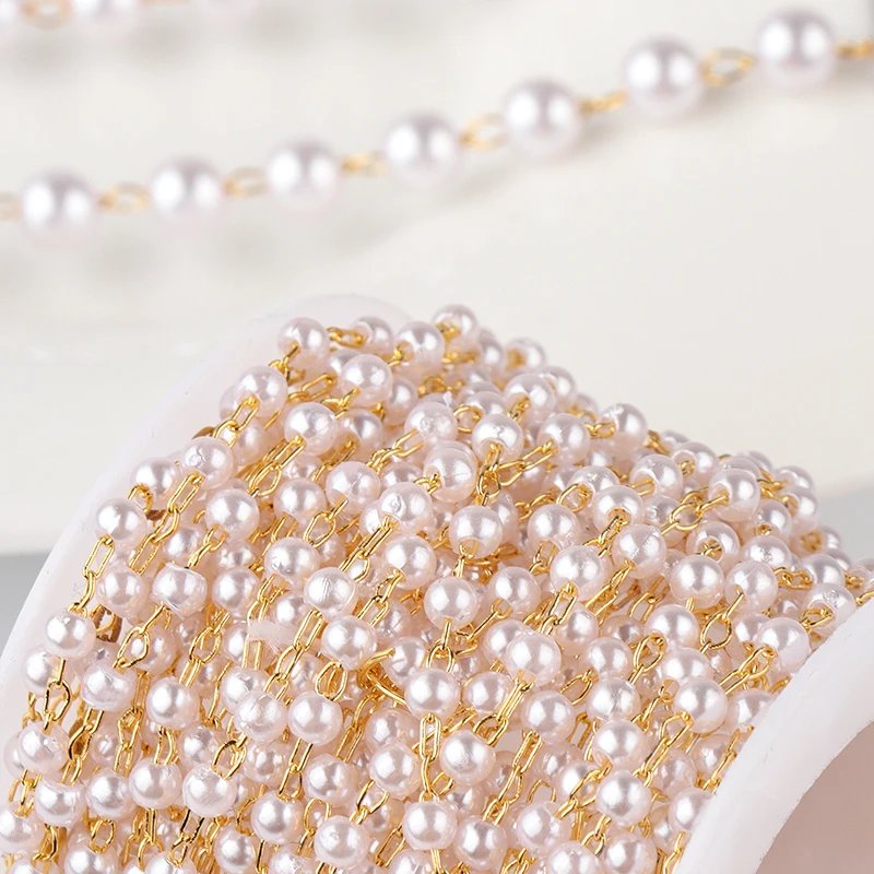 5 Yards/lot Metal Beaded Chain Imitation Pearl Chain Copper Link Chains For DIY Jewelry Making Necklace Bracelet Accessories