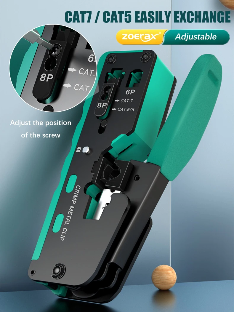 ZoeRax RJ45 Pass Through Crimper CAT5/5e CAT6 CAT6a CAT7 Standard and Shielded Network Connectors and RJ45 RJ12 RJ11