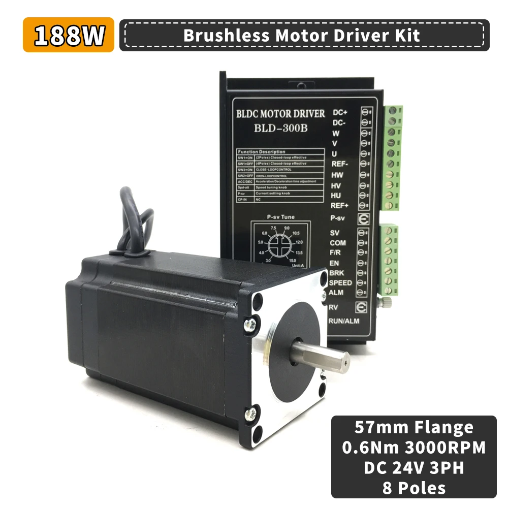 Imagem -03 - Bldc Nema23 Kit de Motor sem Escova Motor de Eixo Quadrado Flange de 57 mm 3000rpm Fases Pólos 125w 188w 0.4nm 0.6nm dc 24v