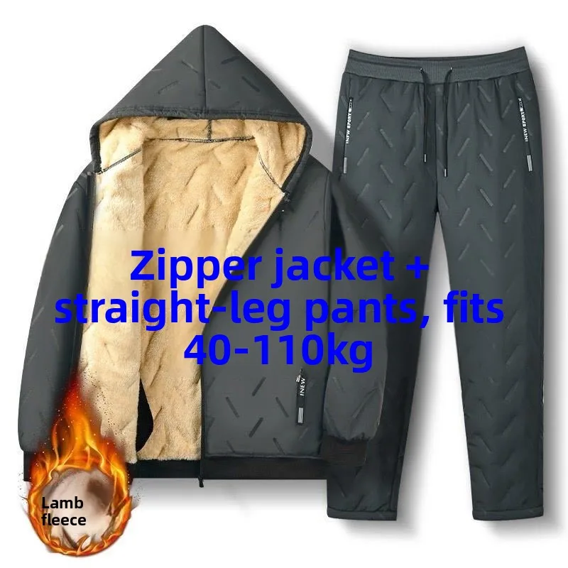 

Бархатный комплект одежды из хлопка с капюшоном на молнии и брюках из ягненка для мужчин, зимняя теплая повседневная спортивная одежда, ансамбль