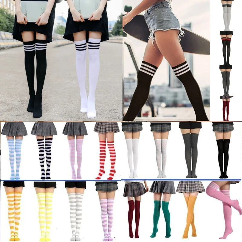 

Sexy Black White Soild Color Long Socks Women Over Knee Thigh High Over The Knee Stockings Lolita Ladies Girls Warm Knee Socks