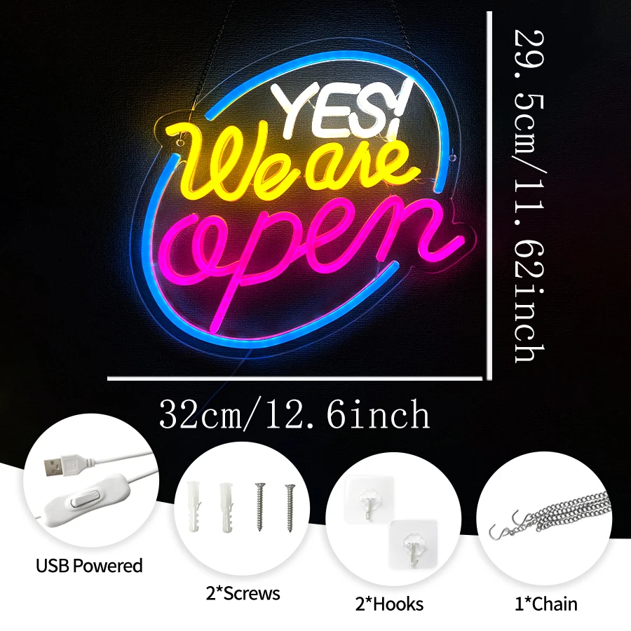 Yes! We Are Open Led Neon Sign, Used For Window Decor In Business Coffee Shops, Bars, Bakeries, Hotels And Shops, Powered By Usb