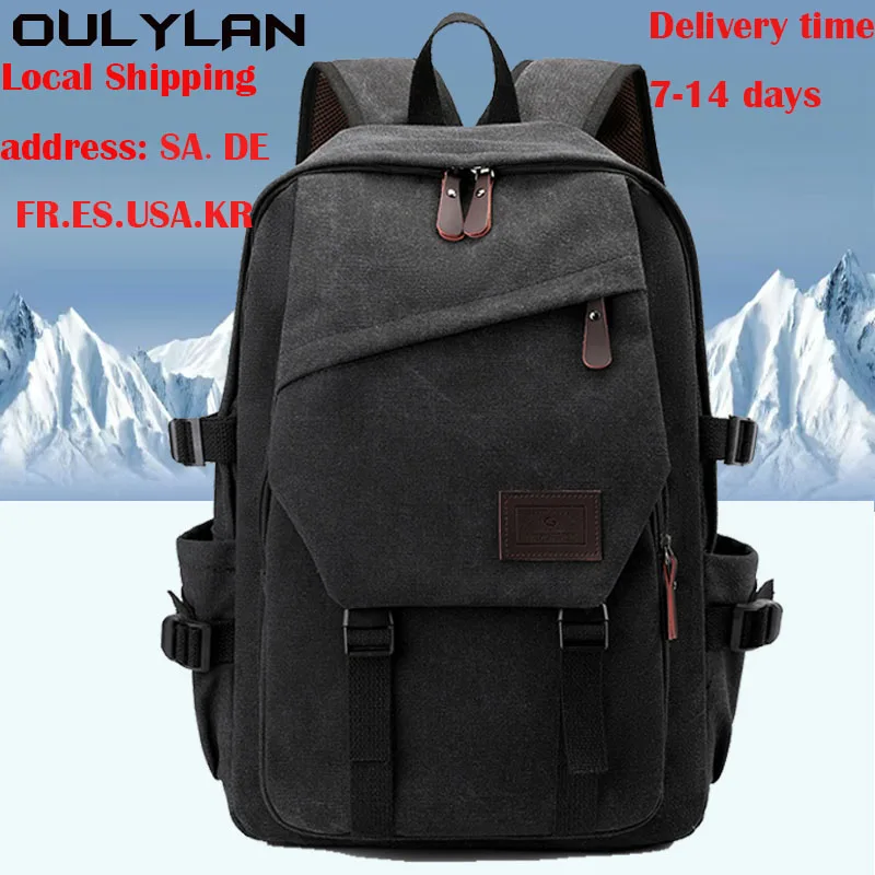 Oulylan Teenagers 15.6 inch Backpacks Student Solid Color School Bag Large Capacity Travel Rucksack High Quality Canvas Bookbag