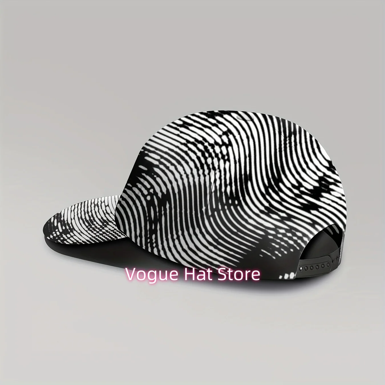 1pc Men's & Women's Black & White Abstract Wave Line Art Baseball Cap, Adjustable Strap, Breathable Full-Print Retro Unisex Hat