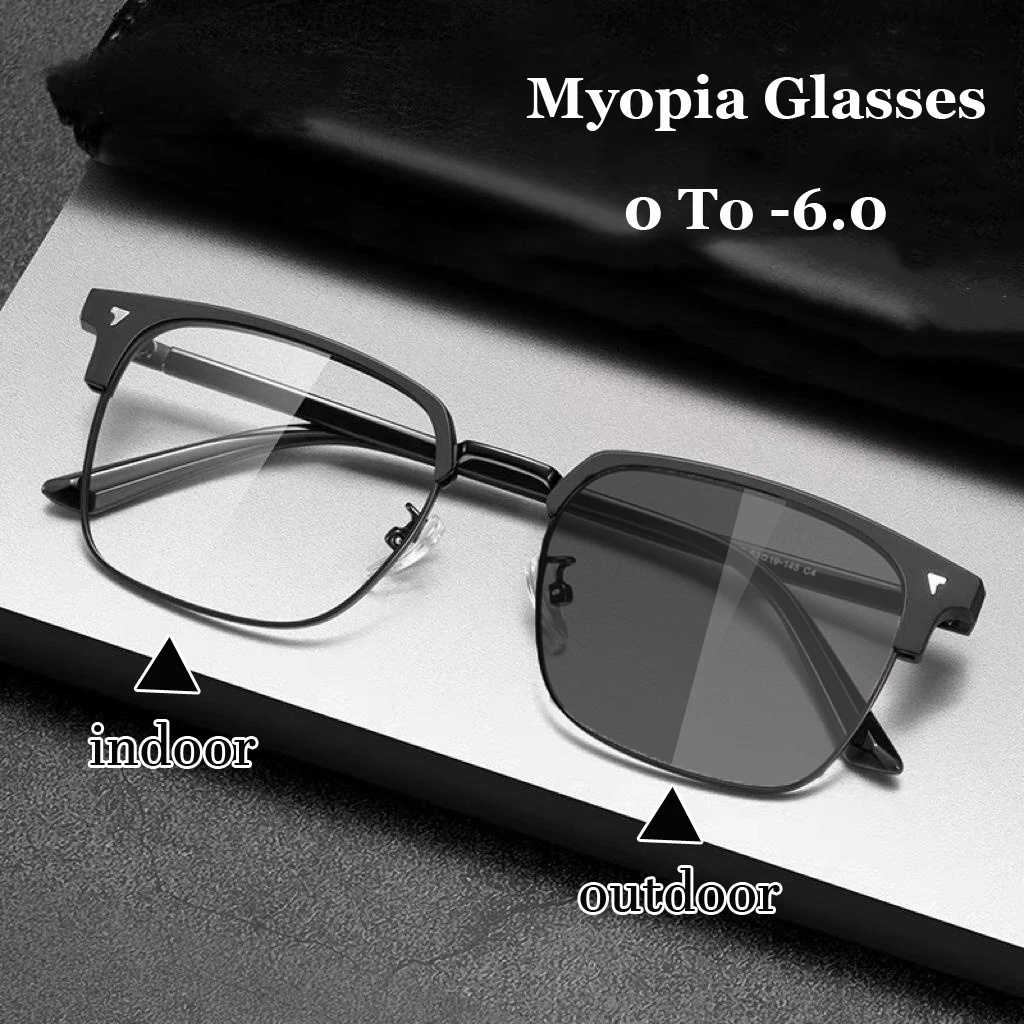 

Anti Blue Ray Photochromic Minus Glasses Unisex Women Men Half Frame Myopia Eyeglasses Color Changing Near Sight Eyewear Diopter