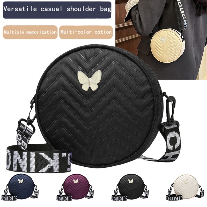 

Chic Chevron Pattern Round Shoulder Bag Trendy Wide Letter Strap Women's Small Crossbody Handbag for Streetwear