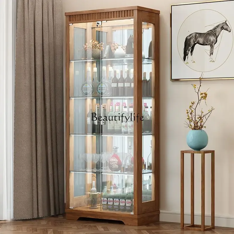 

LSolid wood wine cabinet Modern simple living room Glass cabinet Wall wine cabinet Living room