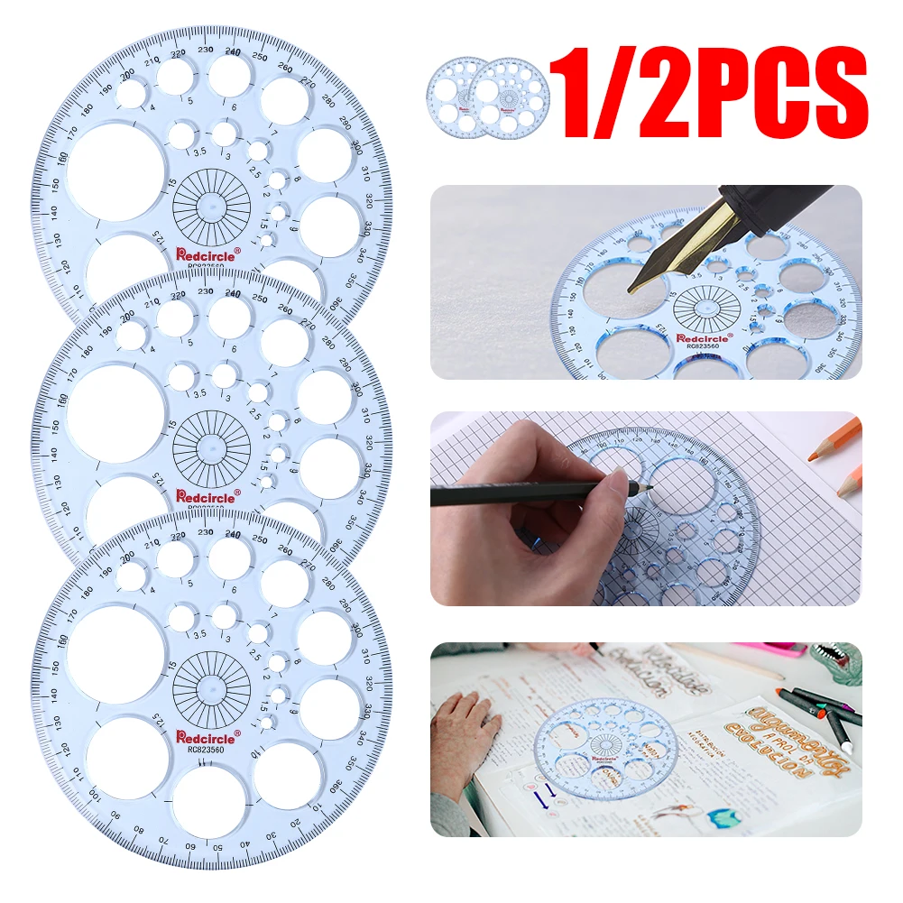 Multifunctional Geometric Template Plastic Measuring Ruler Circles Drawing Shape Stencils for Office School Kit