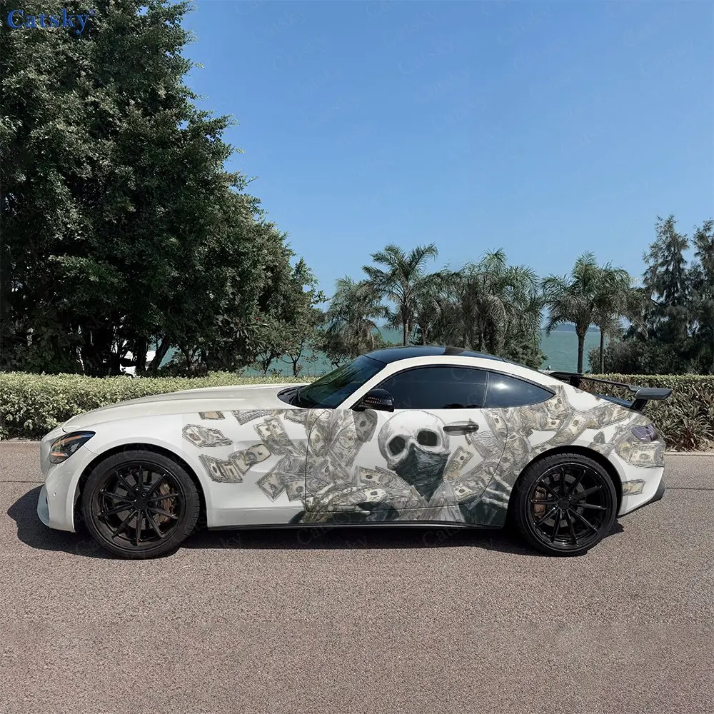 2pcs Money Skeleton Soul, Fade-resistant, Enhance Vehicle Aesthetics With Bold Artistic Design Car Vinyl Wraps